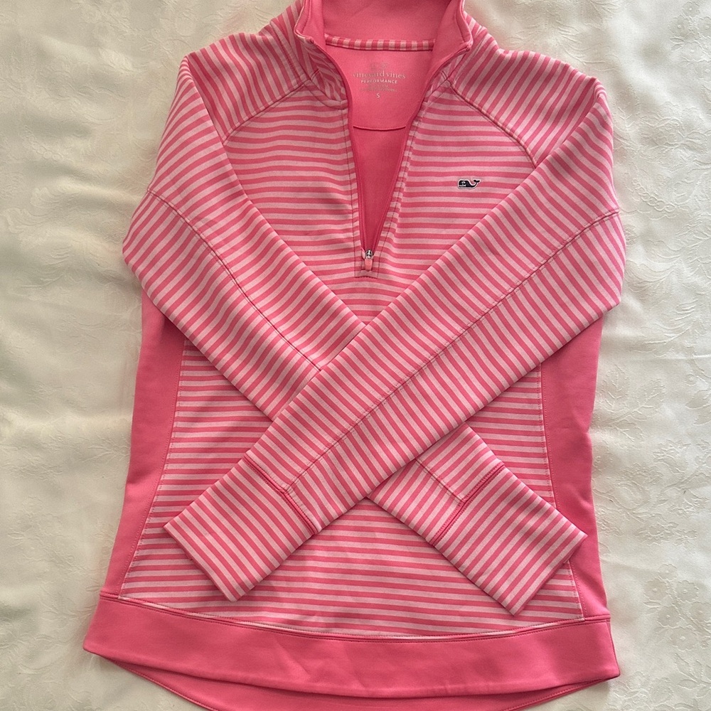 Vineyard Vines Pink Striped Half-Zip Pullover